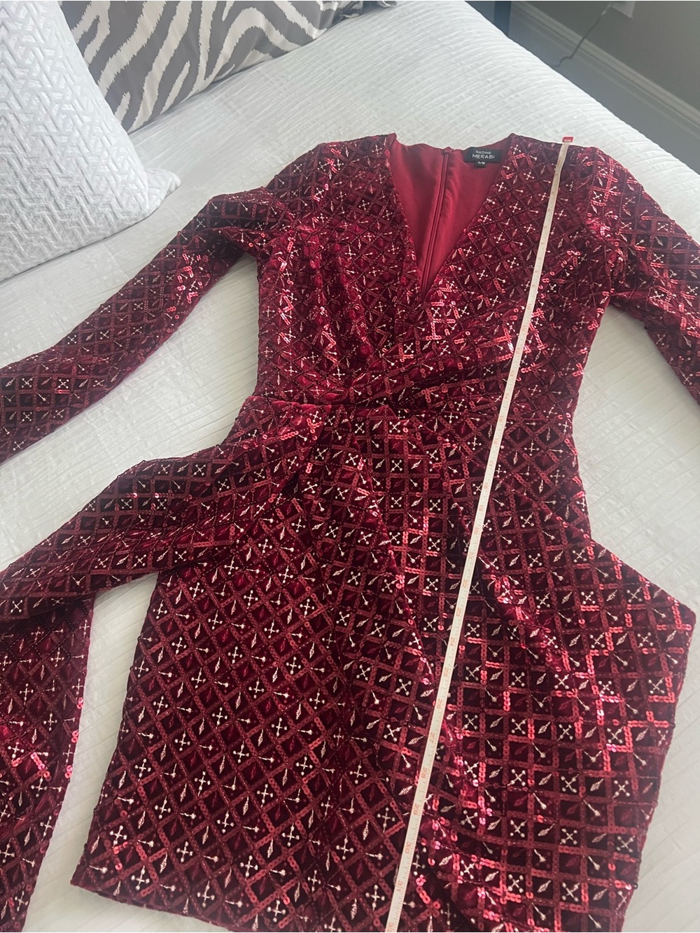 NADINE MERABI Ruby Red Velvet Wrap Mini Dress - Picture 6 of 8